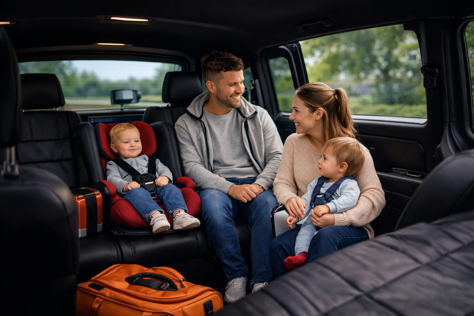 van famille pour transfert Disneyland Paris avec sièges bébé et poussette