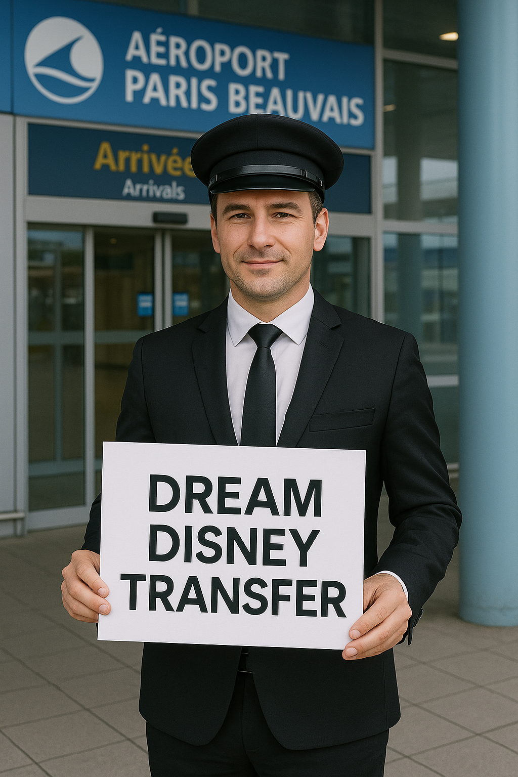 Family arriving with a beauvais airport to disneyland paris transfer in front of the Disney castle