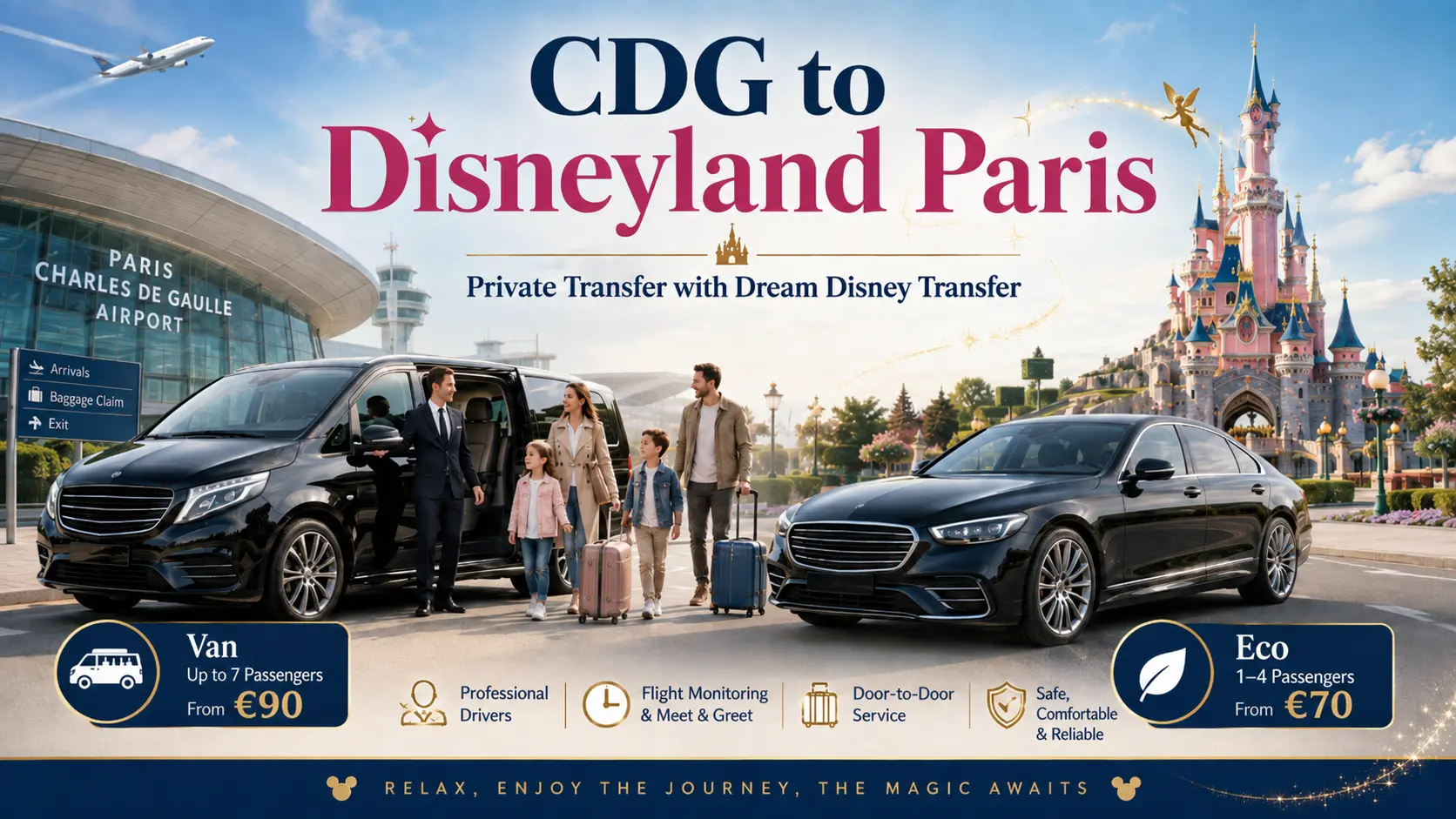 CDG to Disneyland Paris private transfer with Dream Disney Transfer